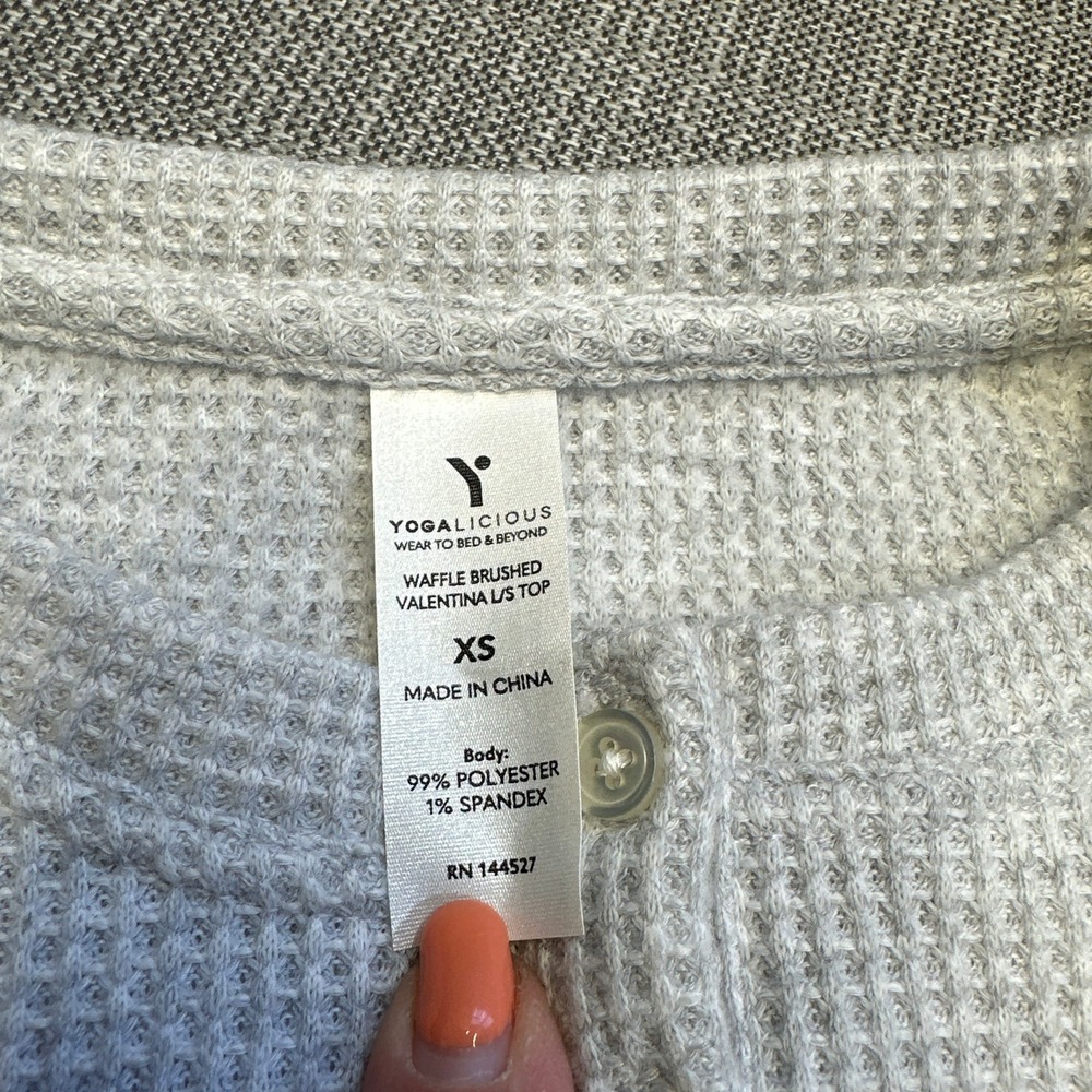 New Yogalicious Waffle Lounge Set XS Gray 2pc Brushed Thermal Top Joggers - Picture 3 of 10